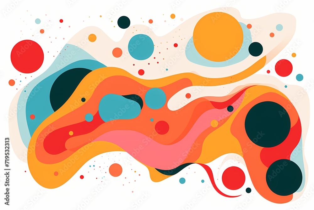 A vibrant and abstract vector artwork, featuring organic shapes and a lively color scheme, displayed on a white solid background