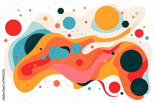 A vibrant and abstract vector artwork, featuring organic shapes and a lively color scheme, displayed on a white solid background