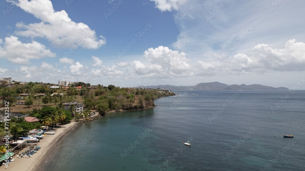 Touristic beach of the island of Saint Vincent drone view