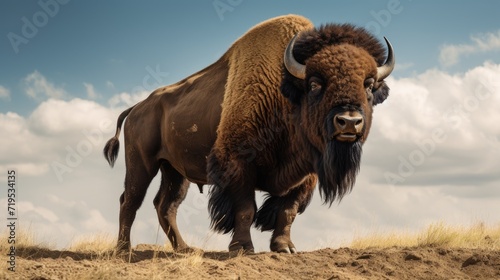 portrait of a powerful bison isolated on a white background, showcasing the strength and rugged beauty of this iconic North American species