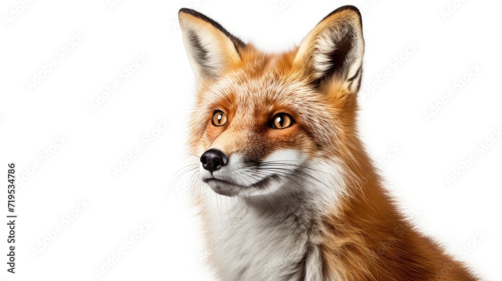 Fototapeta premium portrait of a red fox isolated on a white background, capturing the wild beauty and charm of this cunning forest creature