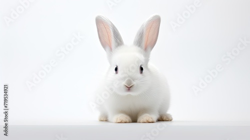 White rabbit with striking red eyes, isolated on a clean white background, showcasing the unique beauty of this albino bunny