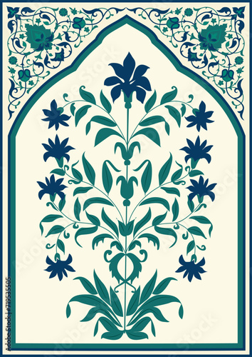 Mughal vector flower motif vector background.