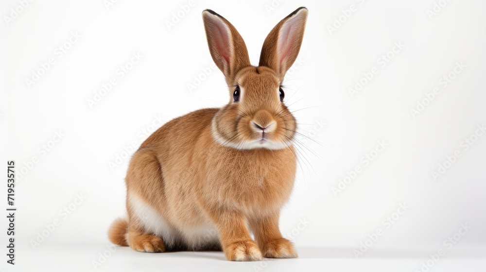 Fototapeta premium portrait of a cute brown rabbit on a white background, capturing the furry charm and pet-friendly nature of this adorable bunny