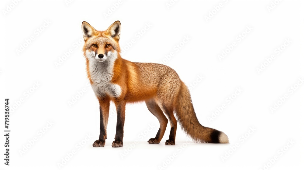 Fototapeta premium portrait of a red fox isolated on a white background, capturing the wild beauty and charm of this cunning forest creature