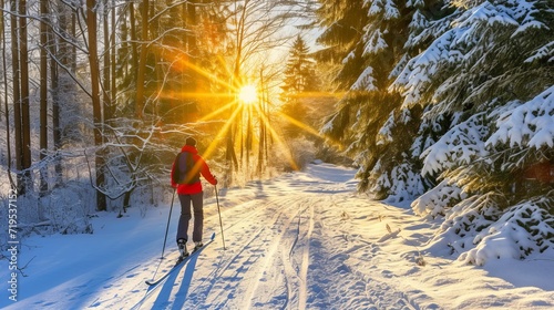 Exploring the serene forest trail   cross country skier s journey through the winter wonderland