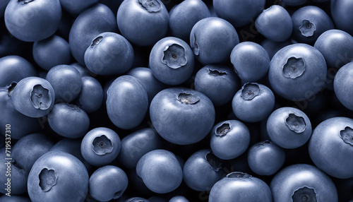 Blueberries background. Blueberries are scattered on the table. Lots of berries. Berry texture. AI generated