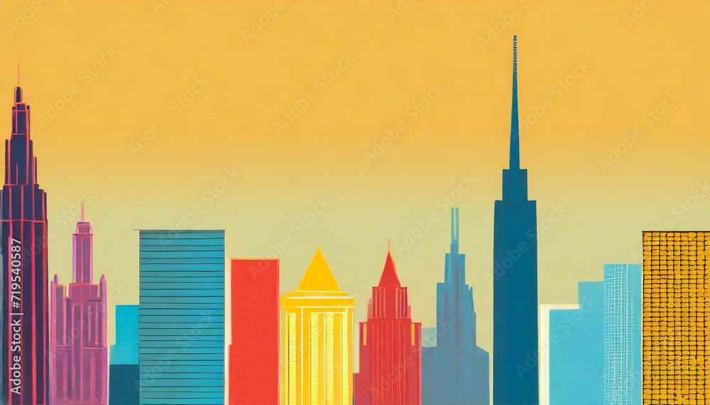 Colored city ilustration with skyscrapers, empty space to text