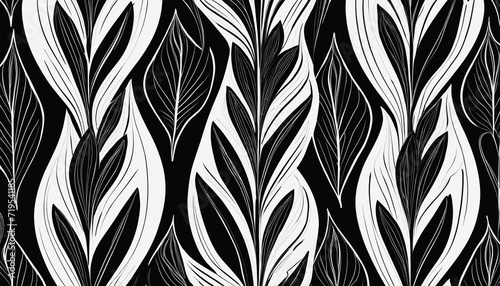 Monochrome leaf pattern for modern art background. Organic plant leaves artwork in a seamless design. Vintage summer style.