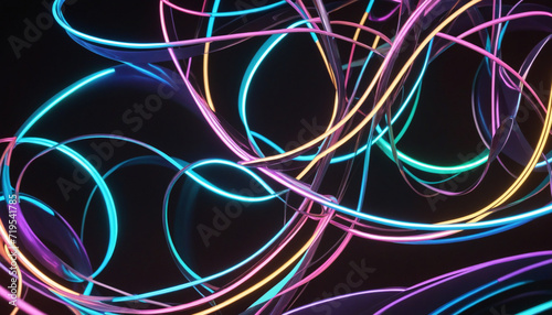 Abstract Neon Glow Background with Curvy Lines and Bokeh Lights