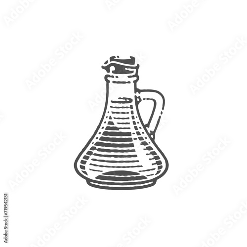 Oil jar. Vinegar bottle. Hand drawn engraving style illustrations. Vector illustration.