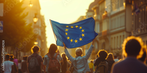 Frau mit europäischer Flagge