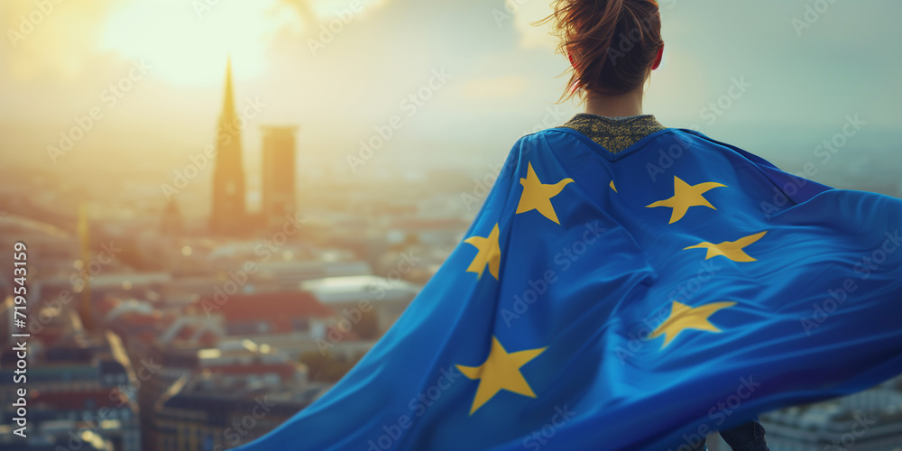 Obraz na płótnie Frau mit europäischer Flagge w salonie