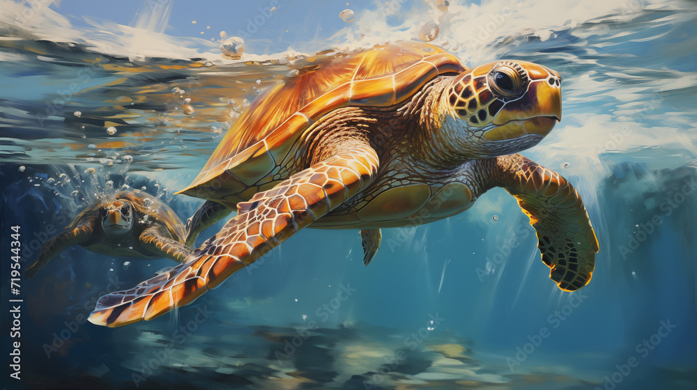 Fototapeta premium Graceful Pair of Turtles Artistic Composition