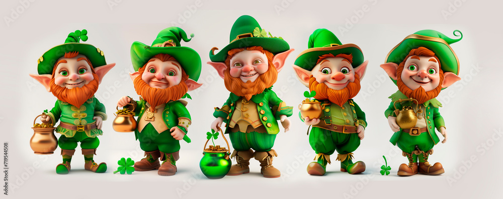 The crew of cute, funny, and kind leprechauns was specifically created for the St. Patrick's Day lucky celebration.  Card, invitation, banner, poster, flyer.