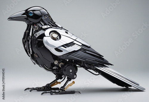 Robotic raven png, mechanical cyber raven isolated on transparent background, cybernetic robot