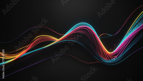 3D abstract neon ribbon design with vibrant colors on dark background