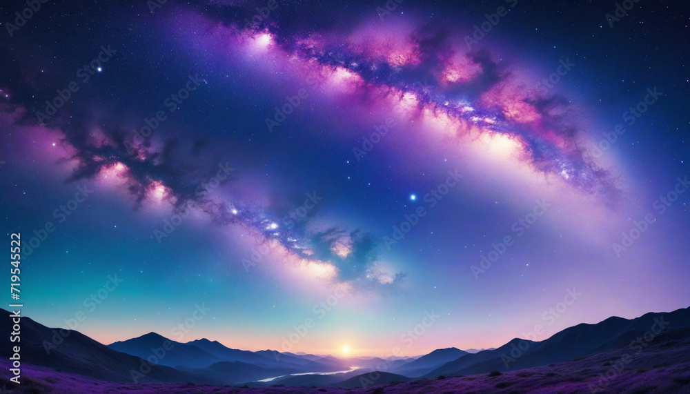 Gorgeous celestial night sky with vibrant blue and purple hues, featuring galaxies and the aurora - 4k backgroundsetImage