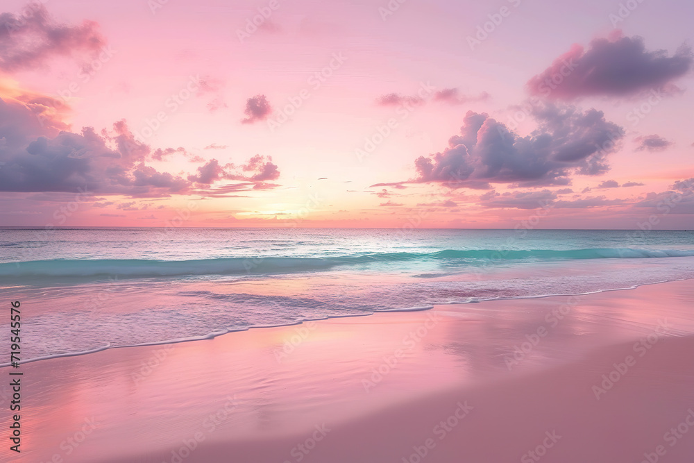 Fototapeta premium Beach. Sunset. Dawn. Sea waves. Generative AI