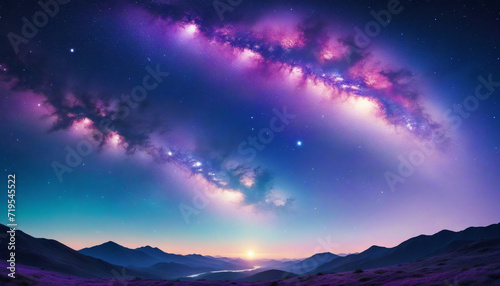 Gorgeous celestial night sky with vibrant blue and purple hues  featuring galaxies and the aurora - 4k backgroundsetImage