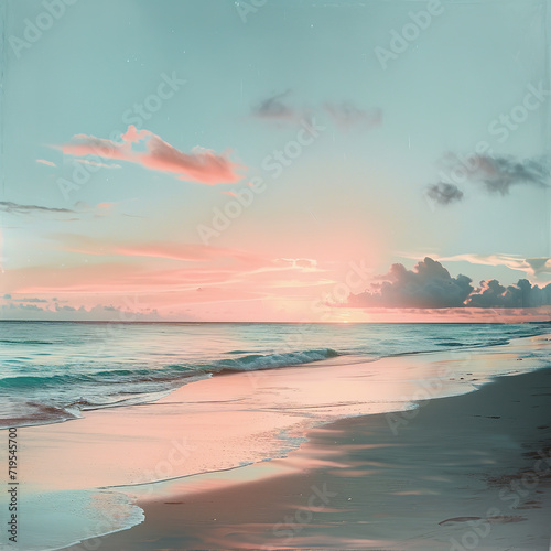 Beach. Sunset. Dawn. Sea waves. Generative AI