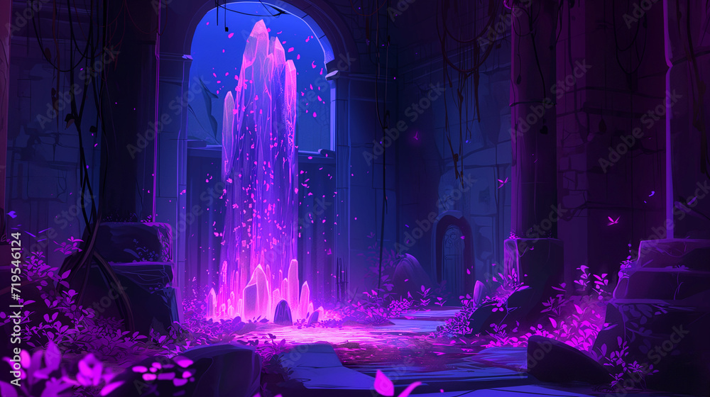 Purple fantasy crystal cave