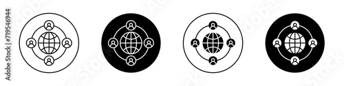 Outsourcing icon set. Globe affliate network communication vector symbol in a black filled and outlined style. Internet Remote work sign. photo