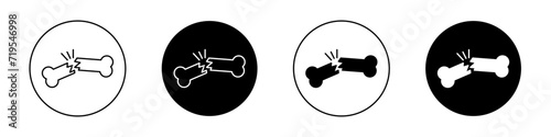 Bone Broken icon set. Fracture Indicator vector symbol in a black filled and outlined style. Osteoporosis bone break Injury sign.