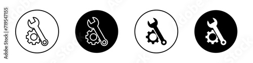 Repair tools icon set. Machenic screwdriver and wrench vector symbol in a black filled and outlined style. Maintenance toolkit sign. photo