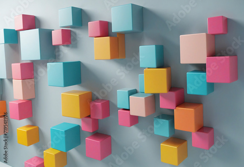 Colorful geometric cubes in a minimalist design  isolated on a white background - 3D illustration