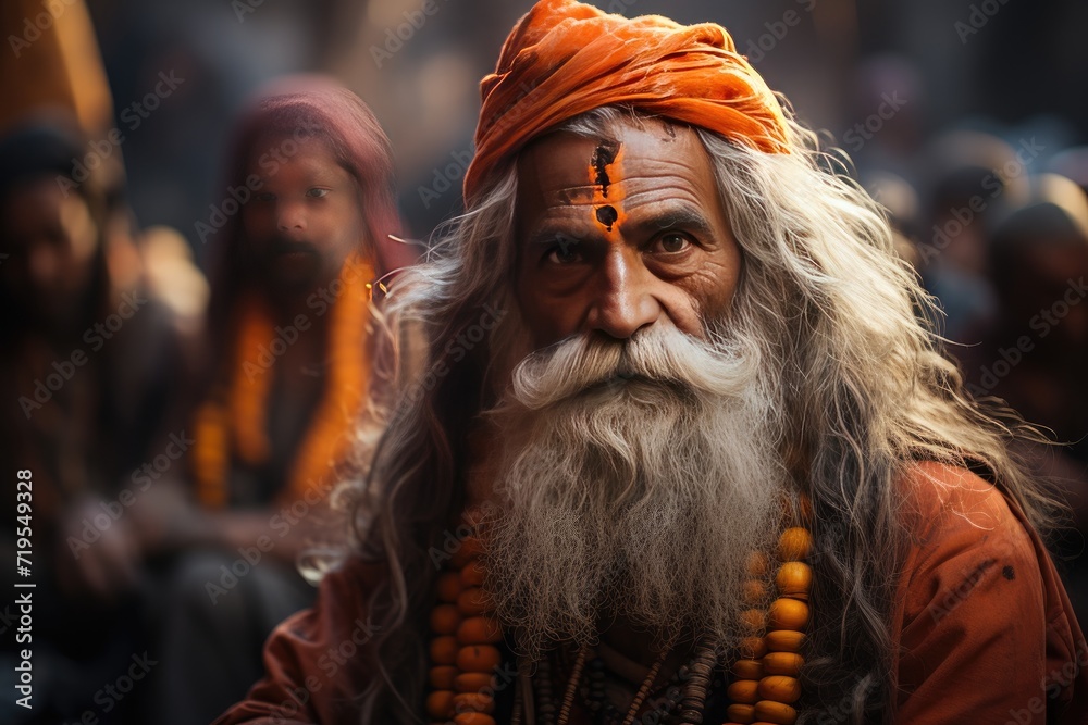 Colorful crowds and tents merge by the river in the spiritual kumble., generative IA