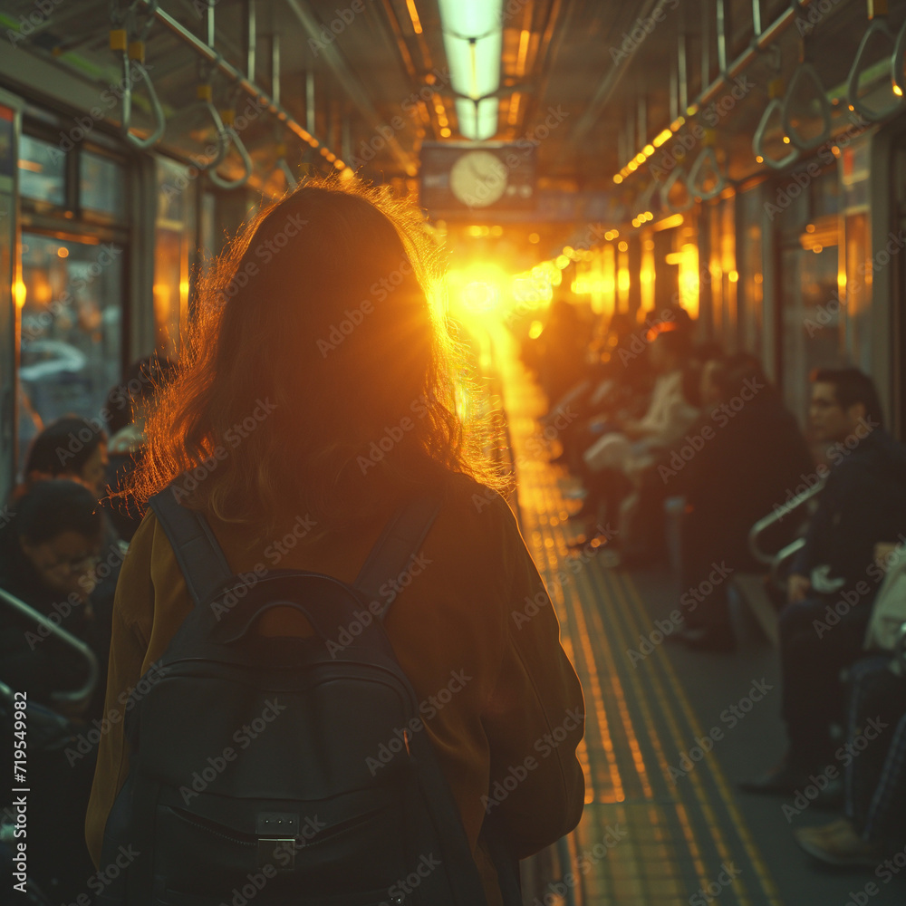 a traveling woman and sunset
