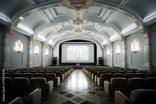 single, Isolated in white background, center aligned, empty cinema auditorium © TIYASHA
