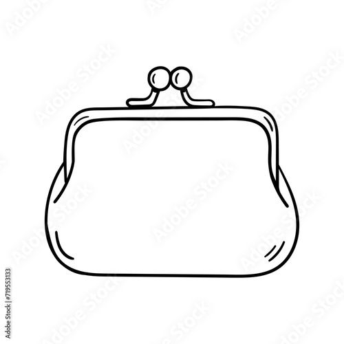 Vintage purse vector icon in doodle style. Symbol in simple design. Cartoon object hand drawn isolated on white background.