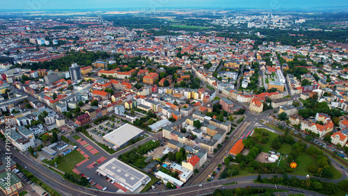 Aeriel of the old town of the city Halle in Germany on a sunny summer day