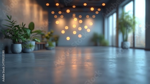 Blurred empty open space office. Abstract light bokeh at office interior background  photo