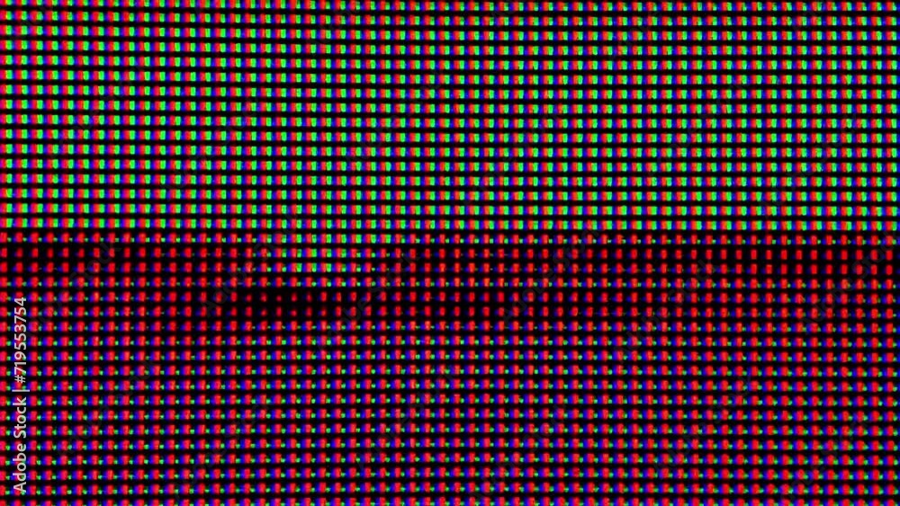 real rgb led lcd diodes displaying random glitches - macro of computer monitor or tv screen - film distortion effect overlay abstract tech background