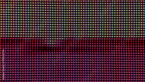 real rgb led lcd diodes displaying random glitches - macro of computer monitor or tv screen - film distortion effect overlay abstract tech background