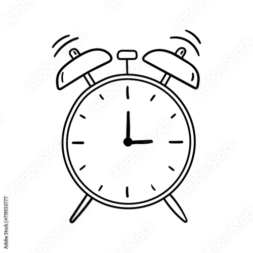 Old alarm clock vector icon in doodle style. Symbol in simple design. Cartoon object hand drawn isolated on white background.