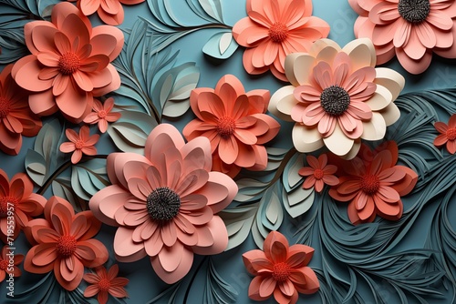 Decorative flower leaves bouquet and botanical floral arrangement seamless pattern background 3d render © pixeness