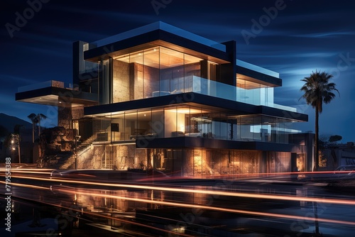 Urban House radiates life in the light of the luminous night of the city.  generative IA