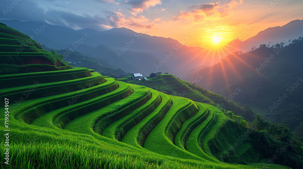 Green rice terrace field at Pa Pong Piang village in Chiang Mai, Thailand Green rice terrace field at Pa Pong Piang village in Chiang Mai, Thailand