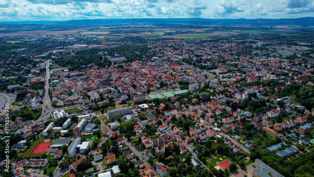 Aeriel of the old town of the city Gotha in Germany on a cloudy summer day	