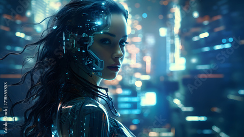 A beautiful girl with cybernetic implants  futuristic art