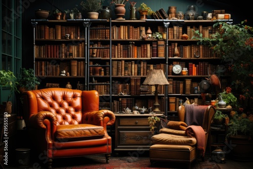 Cozy room with bookcase., generative IA © JONATAS