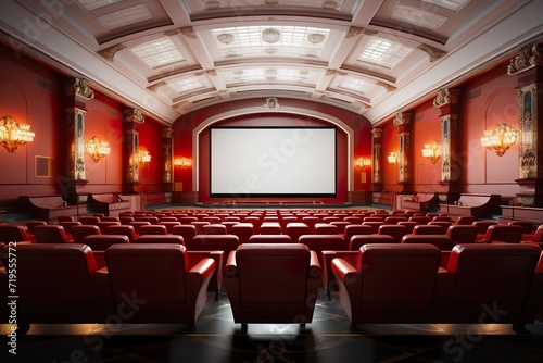 single, Isolated in white background, center aligned, empty cinema auditorium