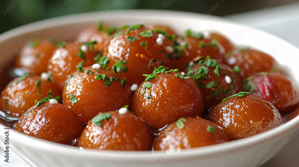 Close photo of gulab jaman.Asian food gulab jaman sweet baker's taste food.