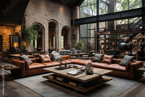 Industrial Loft Bricks, pipes and metal furniture in perfect harmony., generative IA