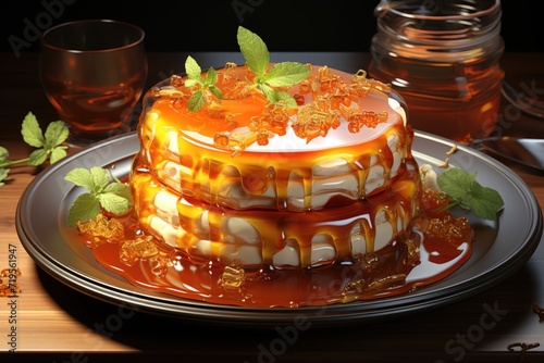 Pudding recipe with caramel syrup illustration images ia Generativa, generative IA