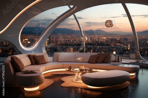 Futuristic Room Modern Furniture, LED and High-Tech touches., generative IA